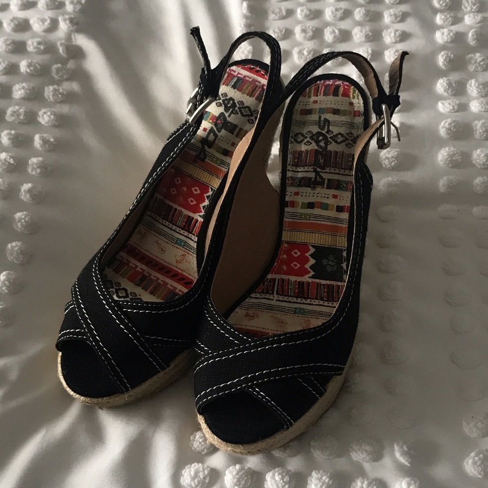 Soda Black Espadrille Slingback Wedges